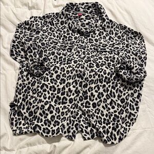 Vince Camuto - Black and White Animal Print Button Up Collared Blouse - Small